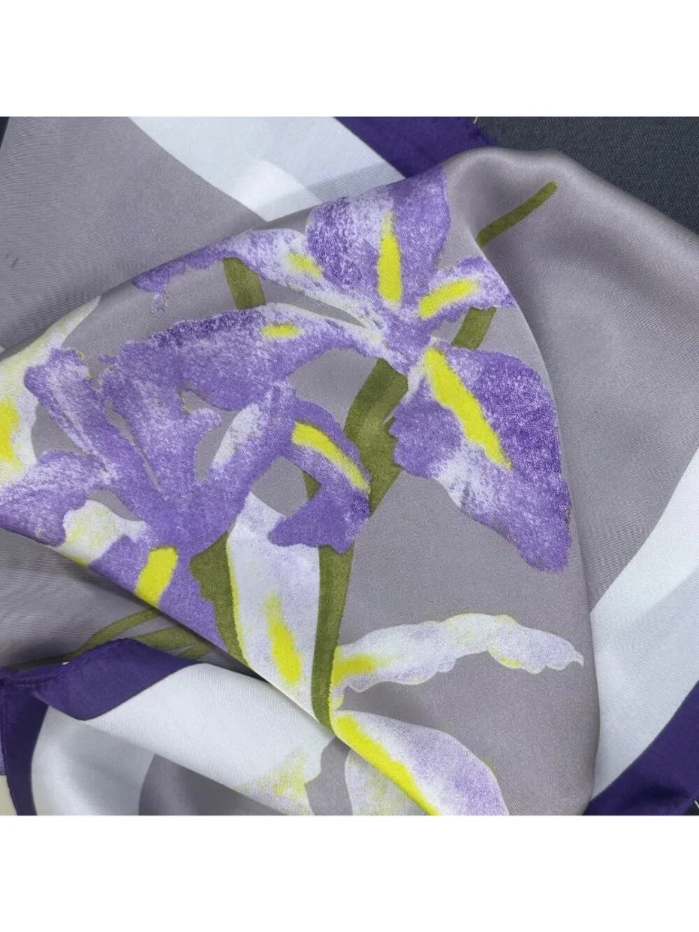 ✨Silky Satin Square Scarf Luxury Accessory Floral Iris Purple Bandana Head Neck✨